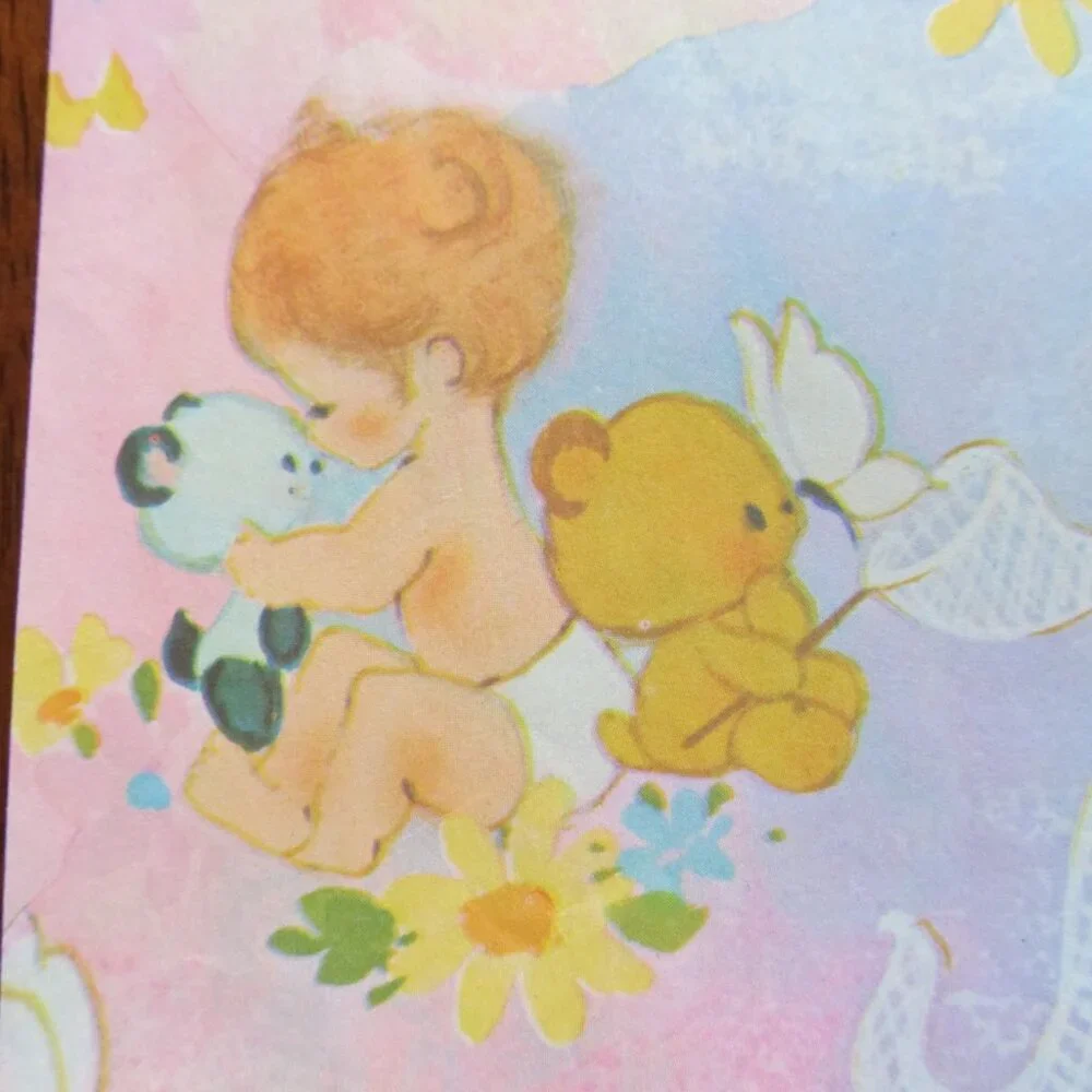 Vintage Baby Gift Wrap Cute Bears Bunnies Ducks Kittens Butterflies Nets 1 Piece